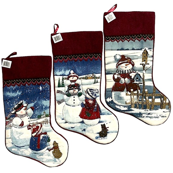 No Brand Other - Christmas Stockings Oversized Snowmen Snow Scene Plush 3 Pieces 22 Inches